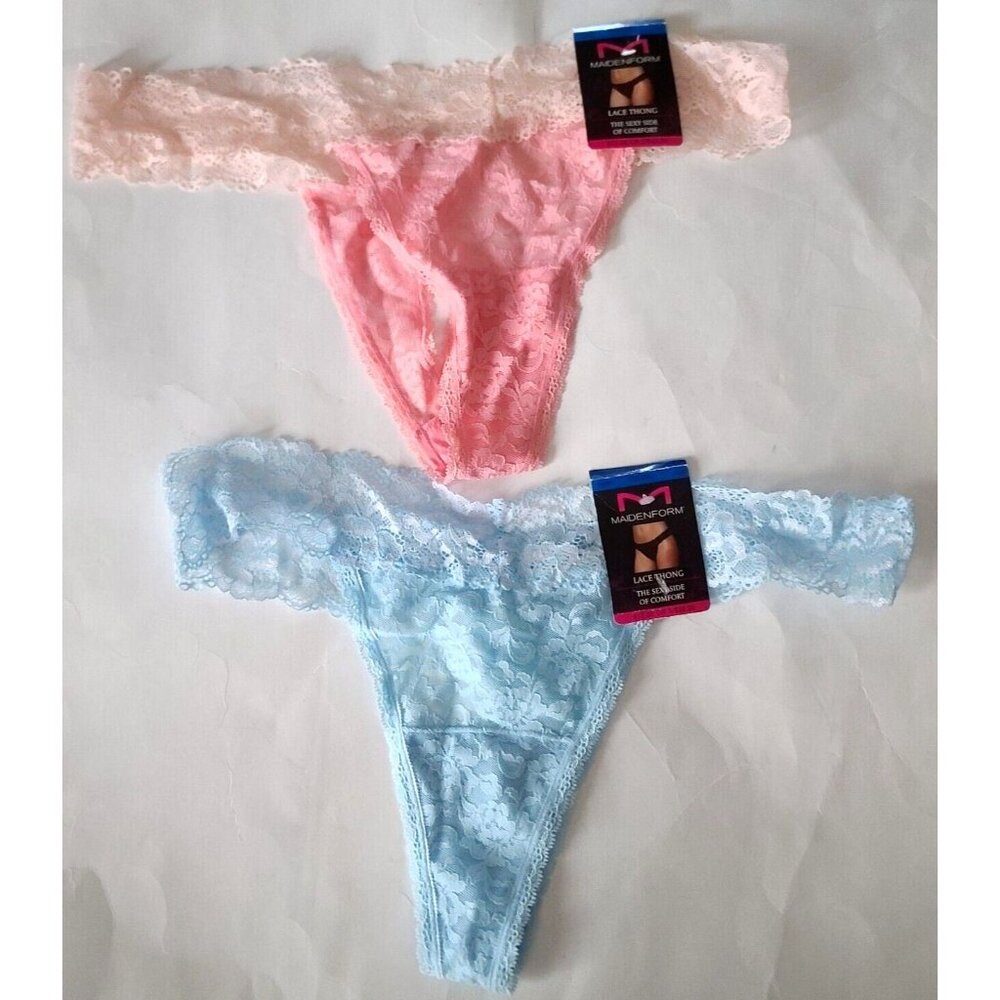 Maidenform Lace Thong Panty Size XL/8 Peach Blue Lot of 2 Style DMESLT NWT